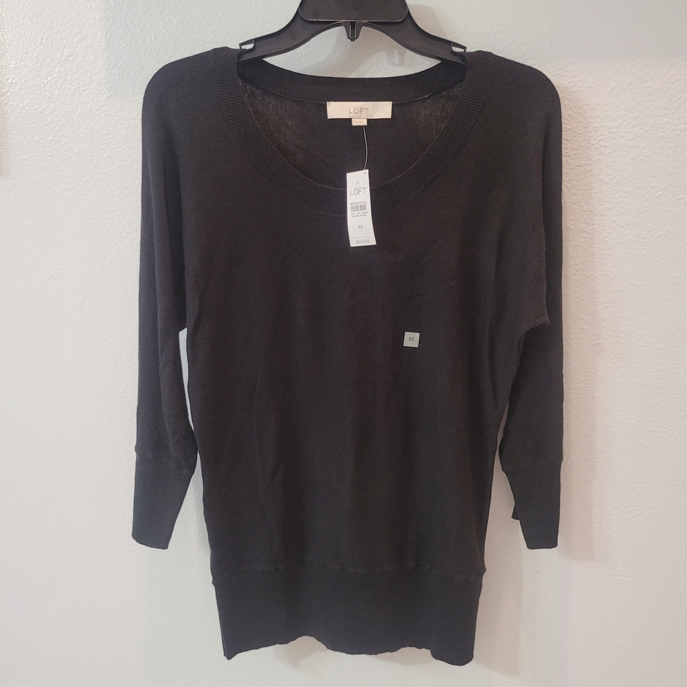 Loft Black Soft Knit V-Neck Sweater Sz XSmall New